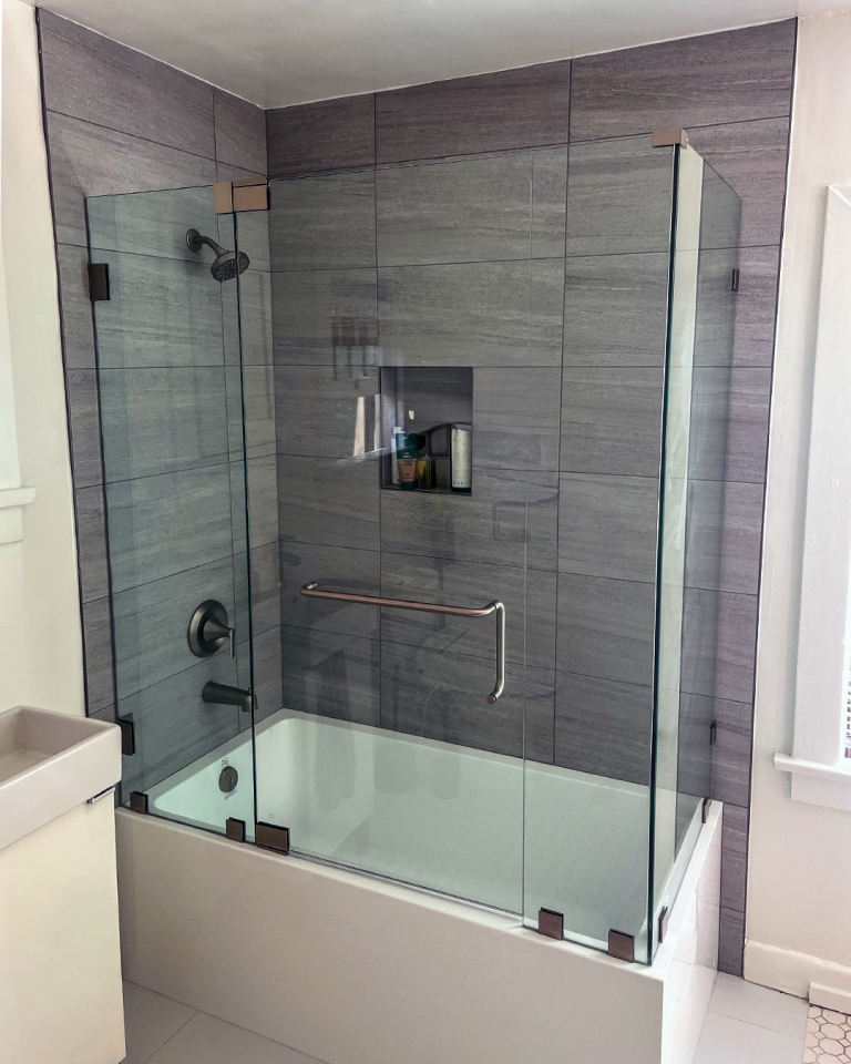 Bathroom Remodel in San Diego with Frameless Glass Shower and Modern Tile
