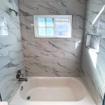 Lemon Grove Bathroom Remodel with White Marble Tub Surround and New Fixtures