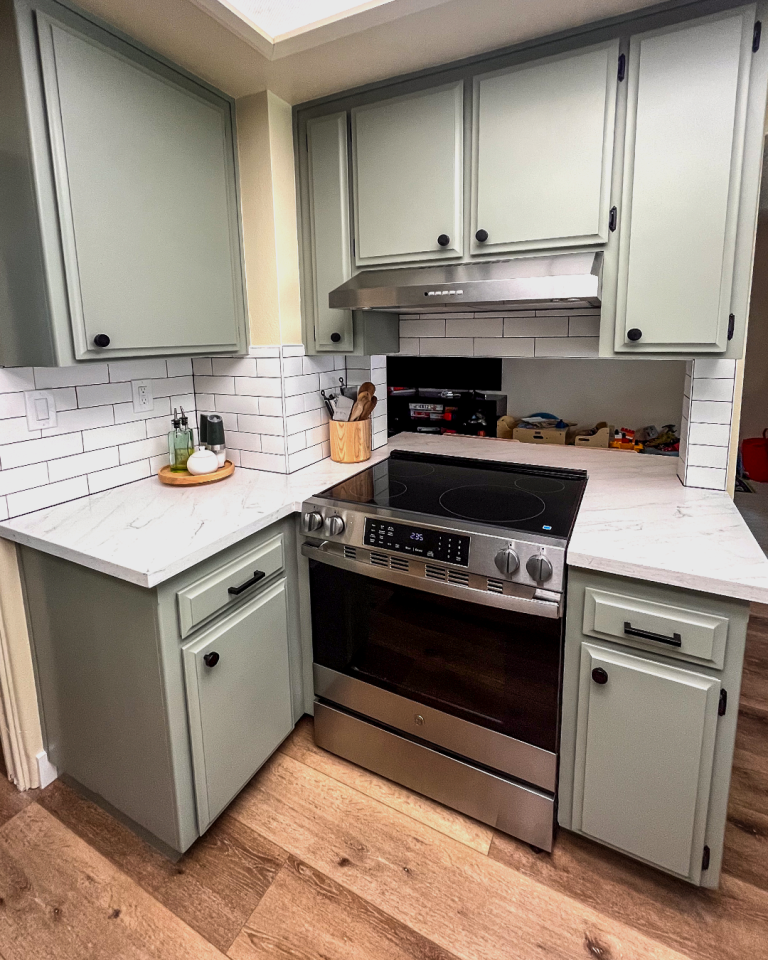 Central San Diego Kitchen Remodel with Grey Cabinets and Subway Tile Backsplash