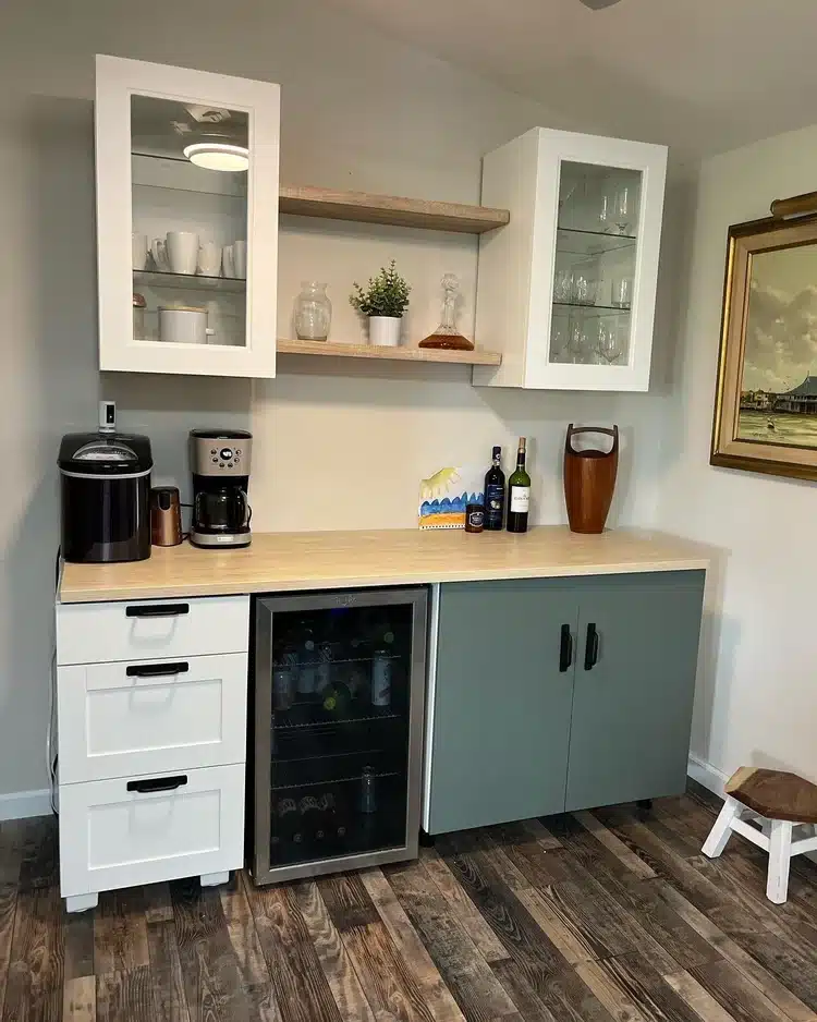 Custom Built In Cabinets Bonita Coffee Bar and Glass Front Storage